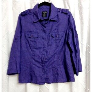 Purple Top 100% Linen Tab 3/4 Sleeves Blouse Sz M Will Smith